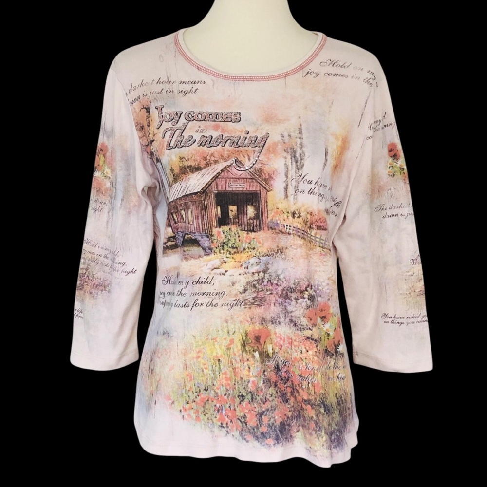 Vtg Y2K Bill Gaither Collection Joy In The Morning Sz L 3/4 Sleeve Shirt Country